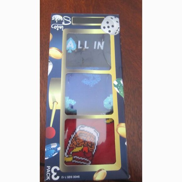 NIB INTO SOCKS BRAND  3 PACK MENS CASINO SOCKS  DOLLAR SIGNS, DRINKS & CARDS - Picture 2 of 4